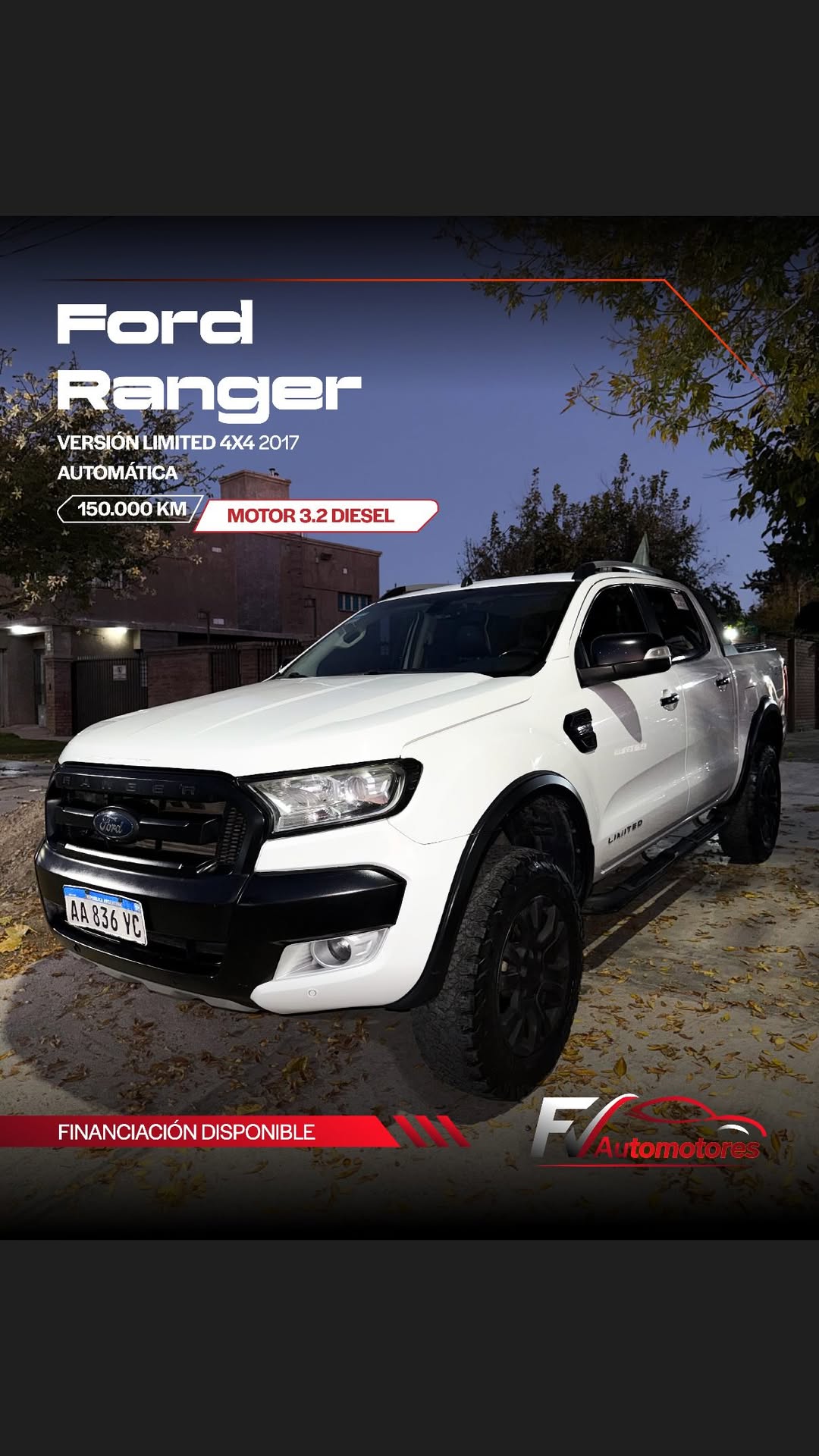 Ford Ranger blanca, vista frontal y lateral